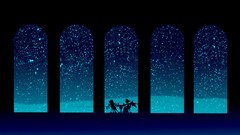 Snow winter night blue dark chairs wings Tables hats Vampires 