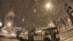 Snow winter night bus roads Russia streets cityscapes