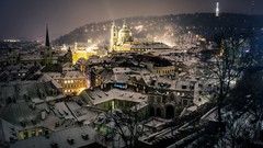 Snow winter night Czech Republic Prague Europe cities overview 