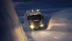 Snow winter night Norway trailer Scania trucks vehicles