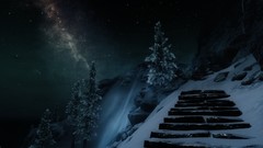 Snow winter night Stars Mountains paths the elder scrolls v 