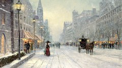 Snow winter paintings drawings streets cityscapes citylife