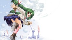 Snow winter running red eyes skirts anime girls Bunnies green 
