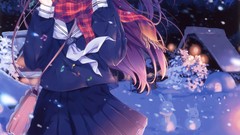 Snow winter skirts long hair anime girls school uniforms Tometa 