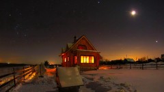 Snow winter Stars moon houses