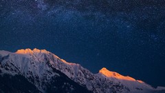 Snow winter Stars Mountains night sky