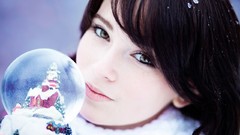 Snow winter time Christmas snowball brunettes