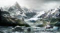 Snow winter water Mountains ships icebergs artwork