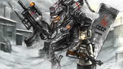 Snow winter weapons Robots USSR armor shield anime girls alien 