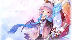 Snow winter wind text cold Birds wings couple hats white hair 