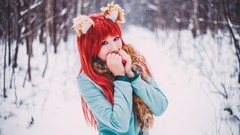 Snow winter woman asians redheads cosplay