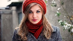 Snow winter woman blue eyes brunettes