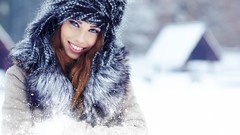 Snow winter woman brunettes