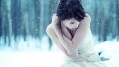 Snow winter woman brunettes black hair