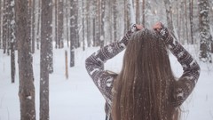 Snow winter woman brunettes forests