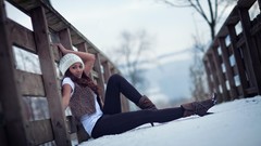 Snow winter woman brunettes models