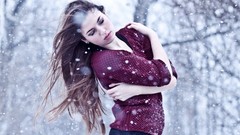 Snow winter woman brunettes models