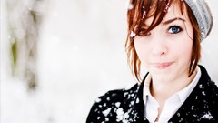 Snow winter woman faces blue eyes redheads
