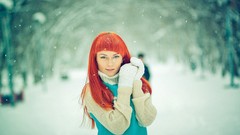 Snow winter woman gloves outdoors models redheads