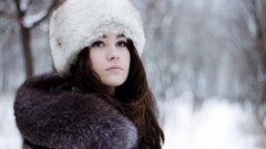 Snow winter woman hats brunettes