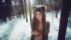 Snow winter woman hats long hair piercings redheads face paint 