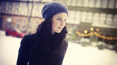 Snow winter woman hats outdoors smiling brunettes lena 