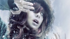 Snow winter woman long hair hooded