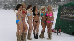Snow winter woman outdoors blondes boots brunettes bikini