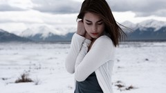 Snow winter woman outdoors brunettes