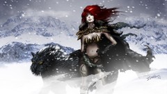 Snow winter woman redheads fantasy art female warriors