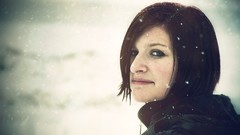 Snow winter woman smiling brunettes short hair