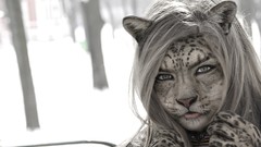 Snow winter woman snow leopards Photo manipulation