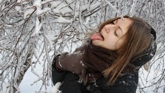 Snow winter woman tongue asians