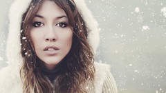 Snow winter woman wool brown eyes brunettes fur coat