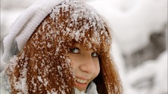 Snow woman bangs redheads