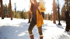 Snow woman boots cardigan forests