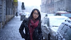 Snow woman cars glasses asians scarfs streets black hair girls 