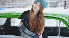 Snow woman cars long hair blue eyes brunettes teen