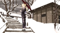 Snow woman Chinese blondes blue eyes stairways