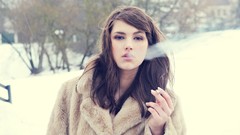 Snow woman Cigarettes smoking brunettes