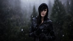 Snow woman faces brunettes models Lauren