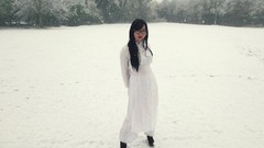 Snow woman glasses dress white background asians long hair 