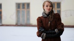 Snow woman gloves coat blondes models ponytails Olesya 