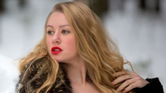 Snow woman outdoors blondes long hair blue eyes models red 