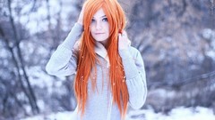 Snow woman outdoors blue eyes redheads orange hair Marina 