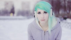 Snow woman outdoors piercings green hair