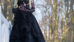 Snow woman roses black dress