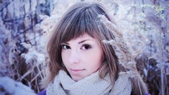 Snow woman scarfs brunettes bangs