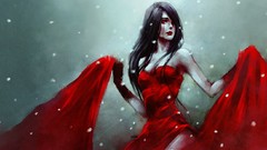 Snow woman tears dress red eyes long hair anime girls bare 
