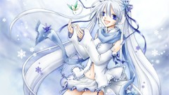 Snow woman white hair stockings anime girls blue eyes hatsune 